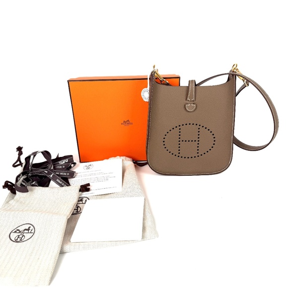 Sold on fashionreloved.com HERMES Mini Evelyne Sellier TPM 16 Etoupe Leather Bag - Picture 1 of 12